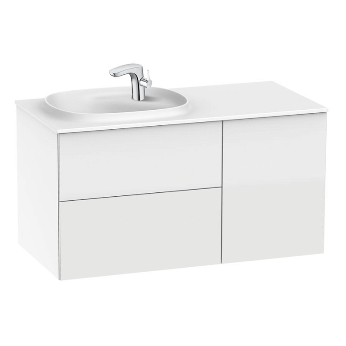 Meuble de salle de bains de 100 cm avec bac à gauche 2 tiroirs et 1 porte blanc brillant Unik Beyond Roca