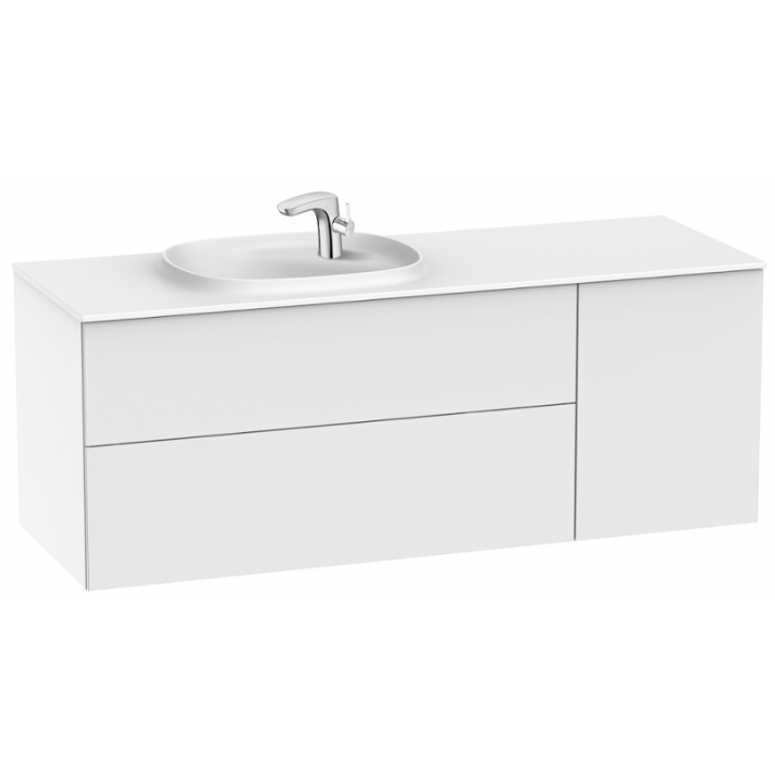 Mobile da bagno con lavabo sinistro 140 cm di larghezza con 2 cassetti e 1 porta colore Bianco Lucido Unik Beyond Roca
