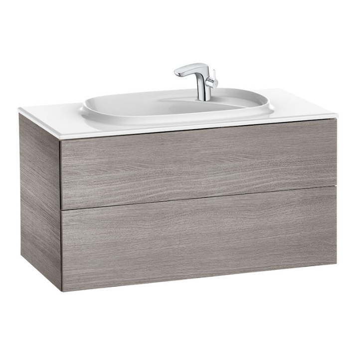 Mueble de baño con lavabo cerámico y 2 cajones de 100 cm de ancho color roble Unik Beyond Roca