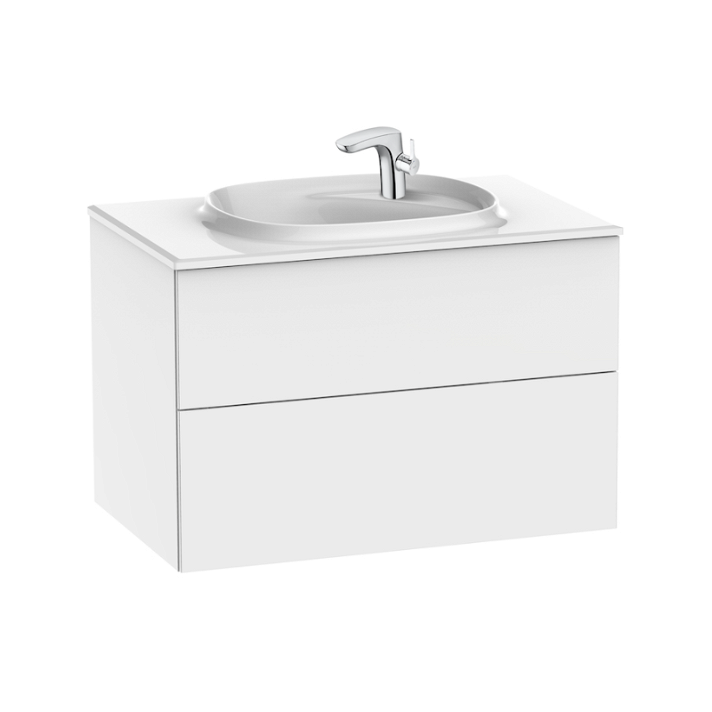 Mobile da bagno con lavabo ceramico e 2 cassetti 80 cm di larghezza colore bianco lucido Unik Beyon Roca