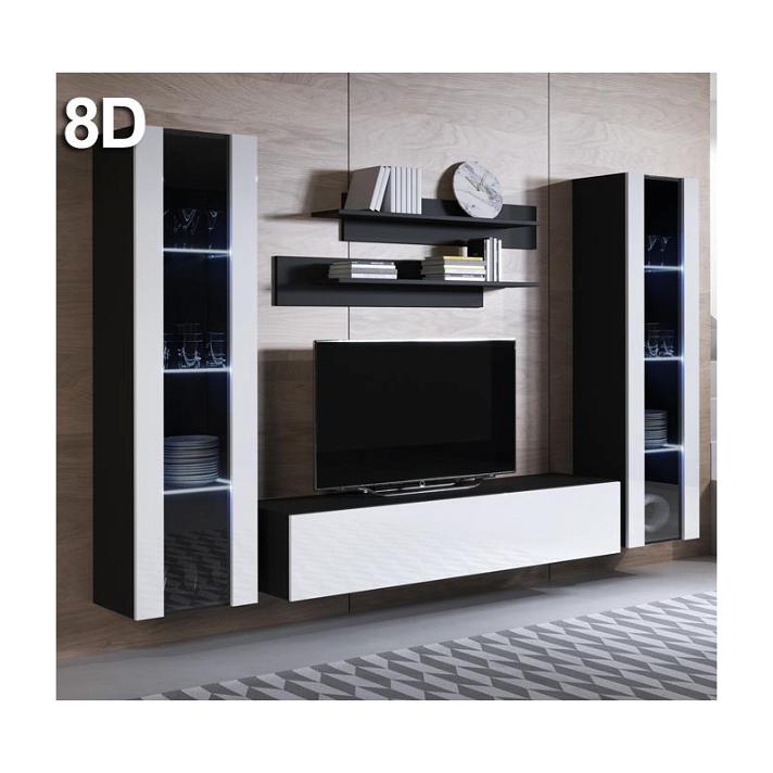 Conjunto de 5 muebles modernos fabricados en melamina negro y blanco brillante Leiko Domensino