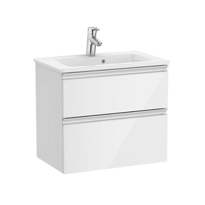 Meuble de salle de bains compact avec plan vasque et 2 tiroirs de 60 cm blanc brillant Unik The Gap Roca