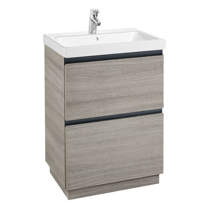 Meuble de salle de bains de 60 cm avec plan vasque et 2 tiroirs couleur chêne Unik Lander Roca