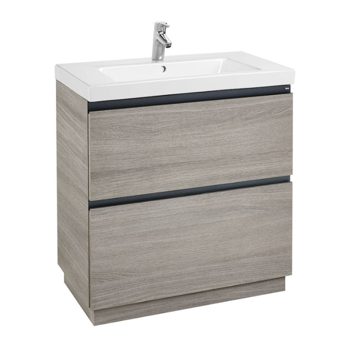 Meuble de salle de bains de 80 cm avec plan vasque et 2 tiroirs couleur chêne Unik Lander Roca