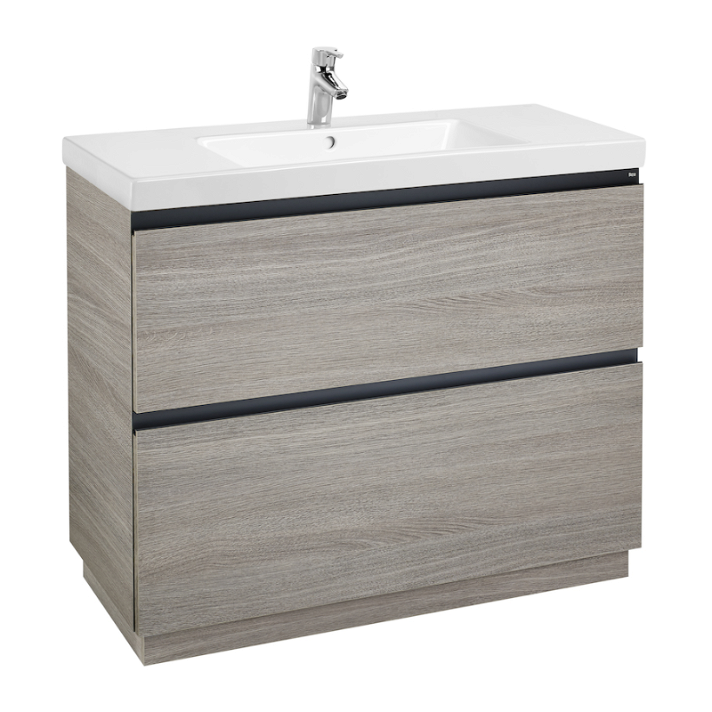 Meuble de salle de bains de 100 cm avec plan vasque et 2 tiroirs couleur chêne Unik Lander Roca