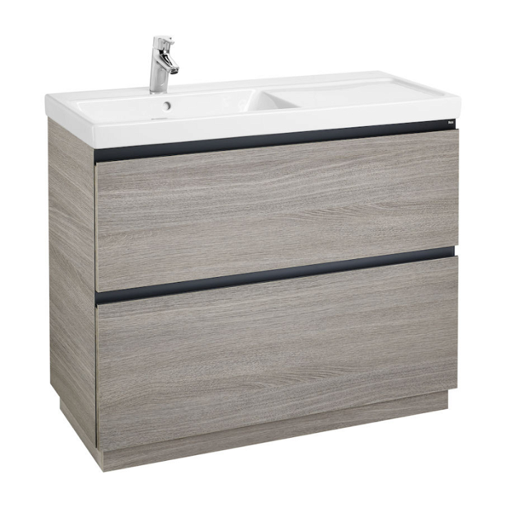 Meuble pour salle de bains de 100 cm avec bac à gauche et 2 tiroirs couleur chêne Unik Lander Roca