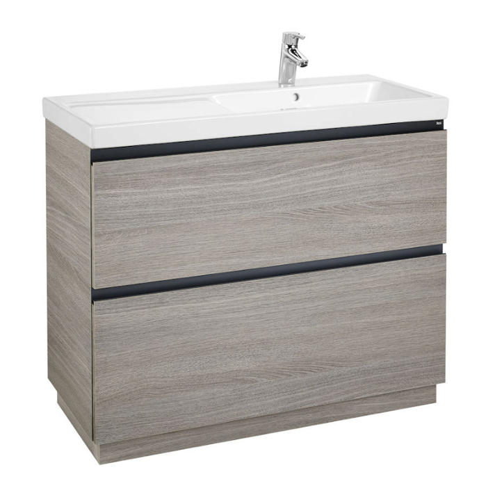 Mueble de baño con lavabo derecho y 2 cajones de 100 cm de ancho color roble Unik Lander Roca