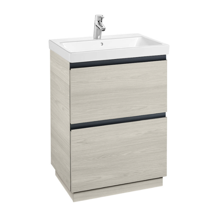 Mueble de baño con lavabo y 2 cajones de 60 cm de ancho color fresno nórdico Unik Lander Roca