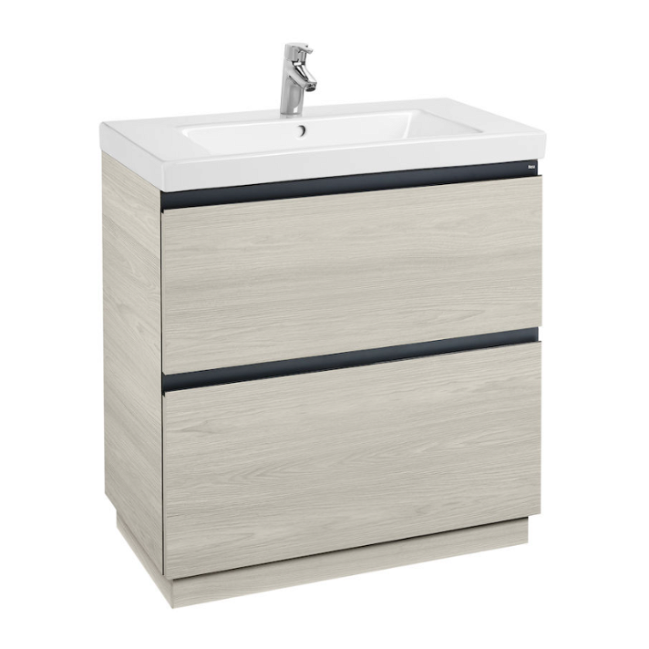 Mueble de baño con lavabo y 2 cajones de 80 cm de ancho color fresno nórdico Unik Lander Roca