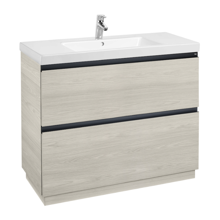 Mueble de baño con lavabo y 2 cajones de 100 cm de ancho color fresno nórdico Unik Lander Roca