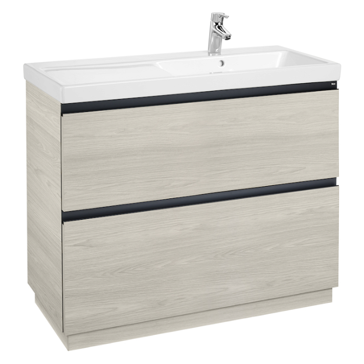 Meuble de salle de bains de 100 cm avec bac à droite et 2 tiroirs couleur frêne nordique Unik Lander Roca