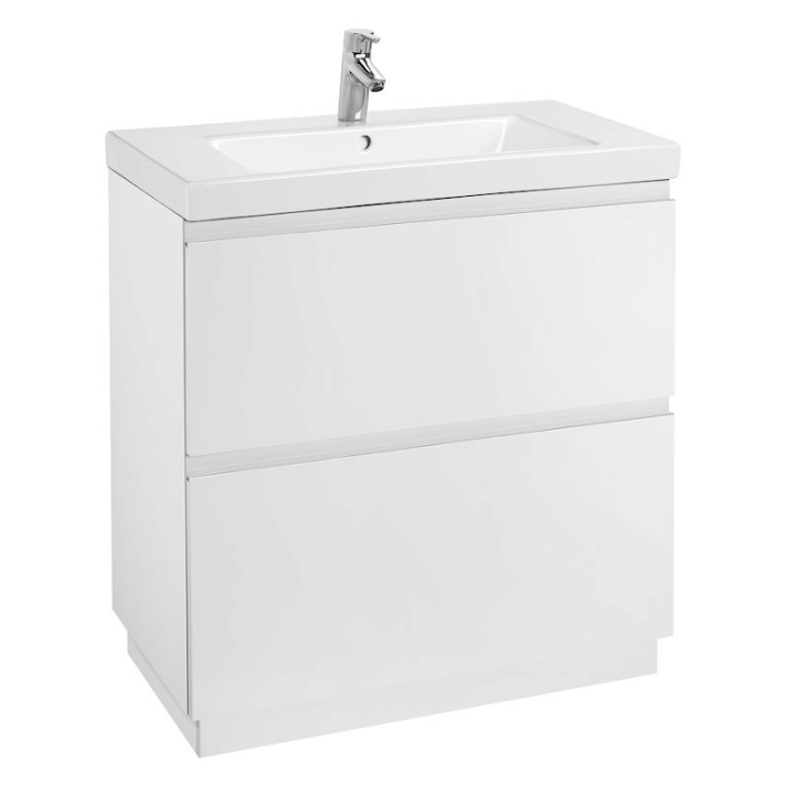 Meuble de salle de bains de 80 cm avec plan vasque et 2 tiroirs blanc brillant Unik Lander Roca