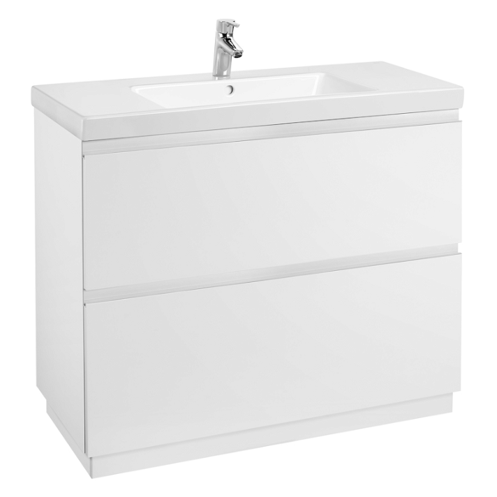 Mueble de baño con lavabo y 2 cajones de 100 cm de ancho color blanco brillo Unik Lander Roca