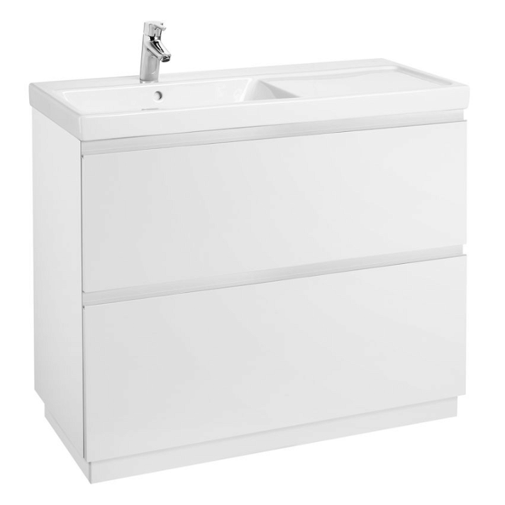 Meuble de salle de bains de 100 cm avec bac à gauche et deux tiroirs blanc brillant Unik Lander Roca