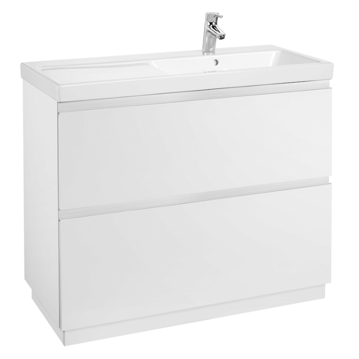 Mobile da bagno con lavabo a destra e 2 cassetti 100 cm di larghezza colore Bianco Lucido Unik Lander Roca