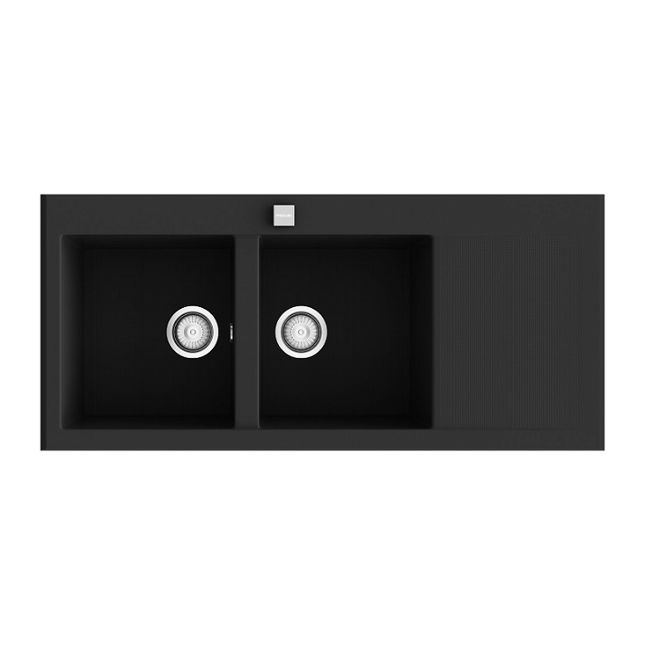 Fregadero para cocina de doble cuba con escurridor negro brillo 118cm Shira Poalgi