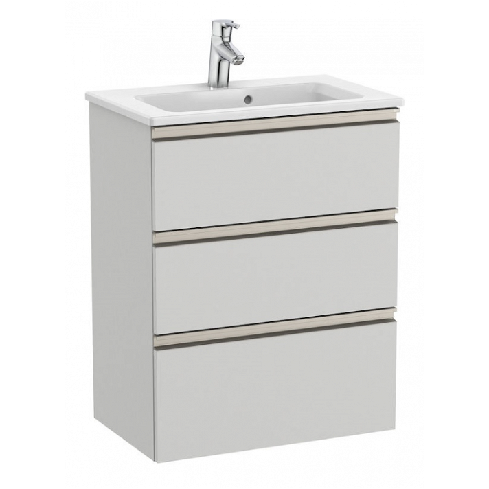 Mueble de baño compacto con lavabo y 3 cajones de 60 cm de ancho en color gris ártico Unik The Gap Roca