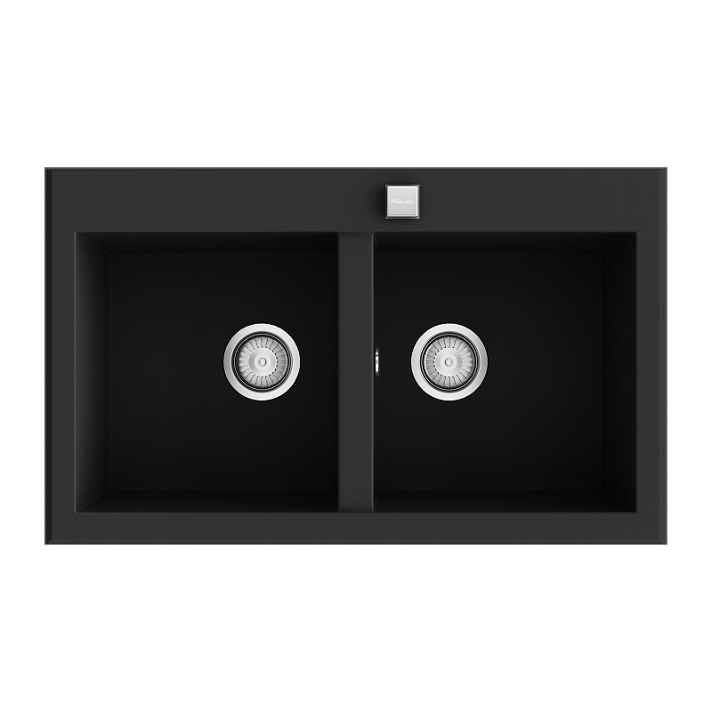 Évier de cuisine à deux bacs et finition noir brillant de 86 cm Shira Poalgi