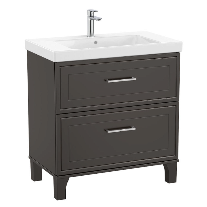 Mueble de baño con lavabo y 2 cajones de 80 cm de ancho con patas de color gris oscuro mate Unik Romea Roca