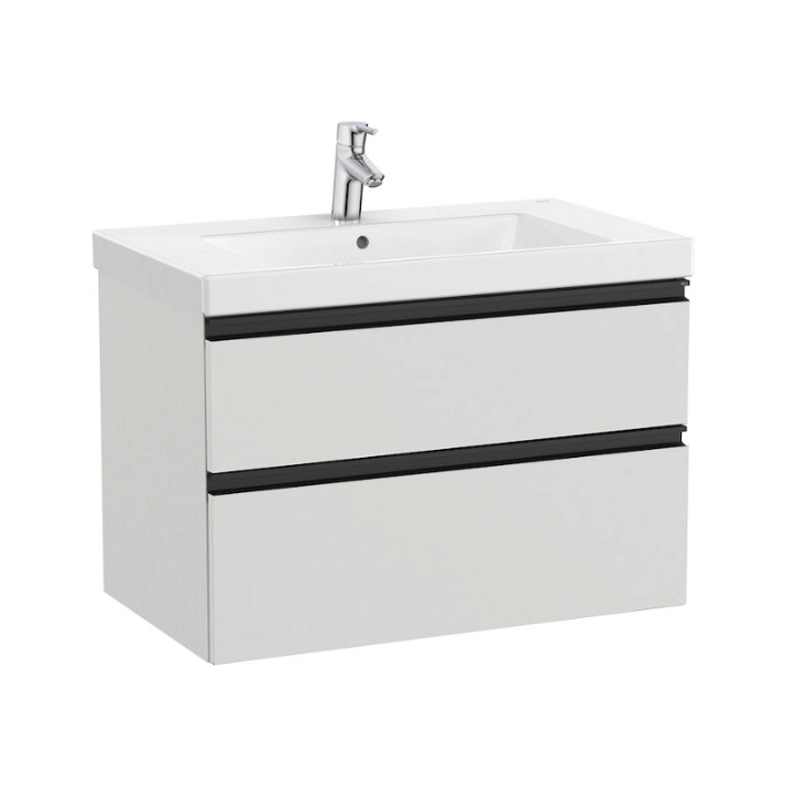 Mueble de baño con lavabo y 2 cajones de 80 cm de ancho con patas de color gris ártico Unik Domi Roca
