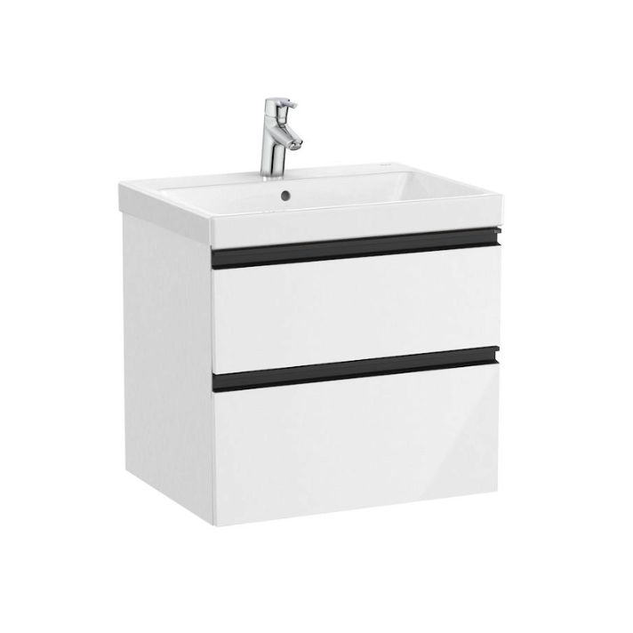 Meuble de salle de bains avec plan vasque et 2 tiroirs de 60 cm blanc brillant Unik Domi Roca