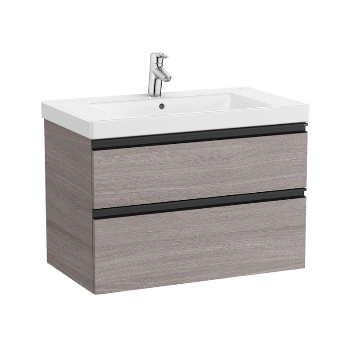 Mueble de baño con lavabo y 2 cajones de 80 cm de ancho color roble texturizado Unik Domi Roca