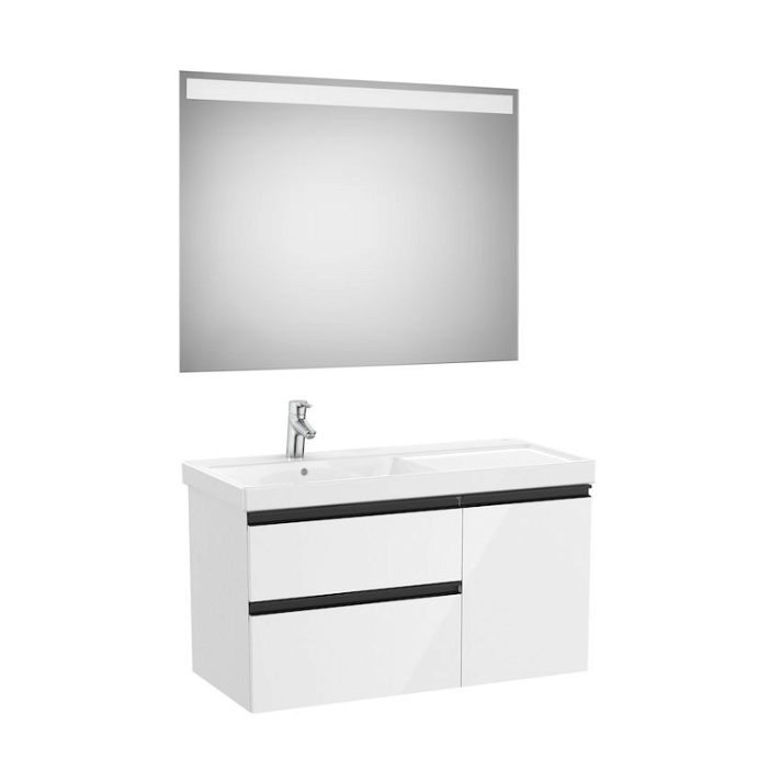 Conjunto de baño de 100 cm con lavabo izquierdo en acabado blanco brillo Pack Domi Roca