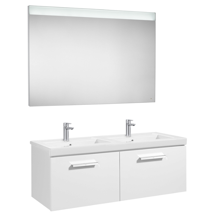 Conjunto de baño de 120 cm de lavabo doble con acabado en color blanco brillo Pack Prisma Roca
