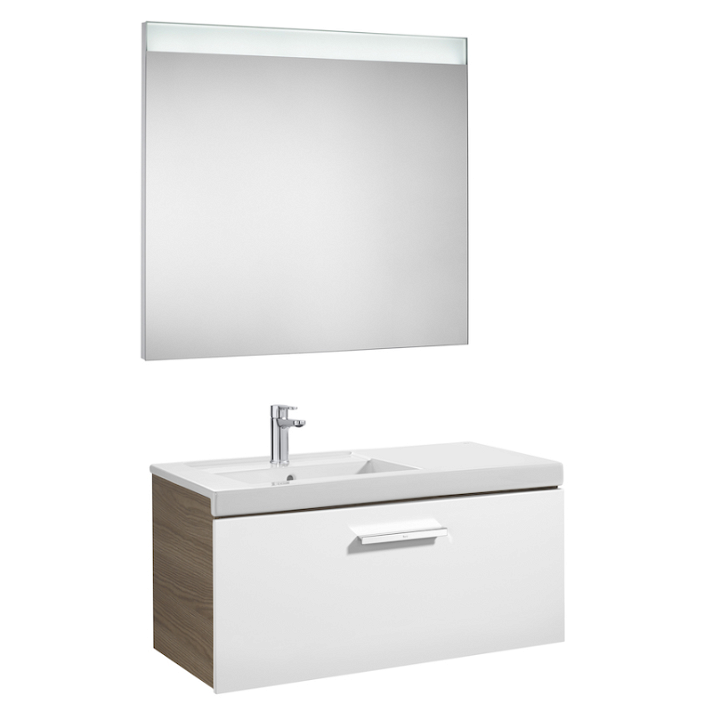 Meuble de salle de bains de 90 cm avec bac à gauche blanc-frêne Pack Prisma Roca