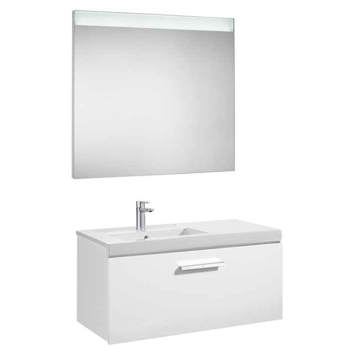 Meuble de salle de bains de 90 cm avec bac à gauche blanc brillant Pack Prisma Roca