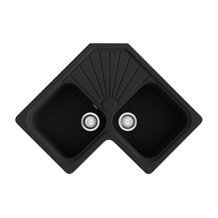 Fregadero angular doble con escurridor de acabado color negro Agata Basic Poalgi