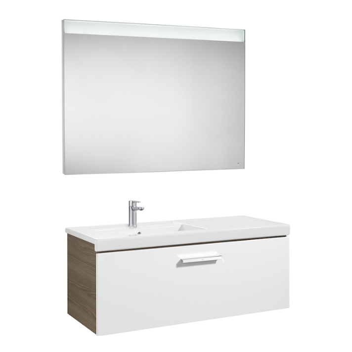 Conjunto de baño de 110 cm con lavabo izquierdo en acabado color blanco-fresno Pack Prisma Roca
