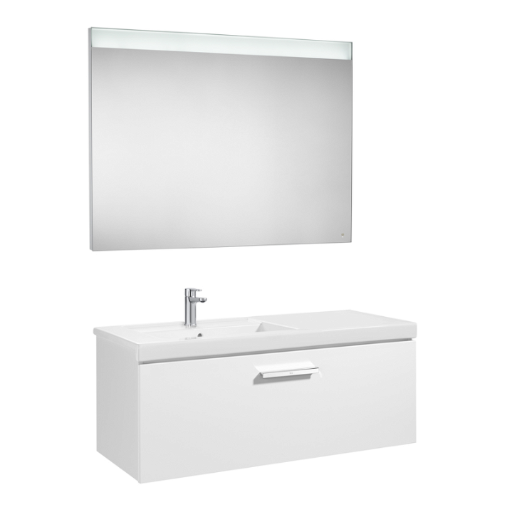 Conjunto de baño de 110 cm con lavabo izquierdo en acabado color blanco brillo Pack Prisma Roca
