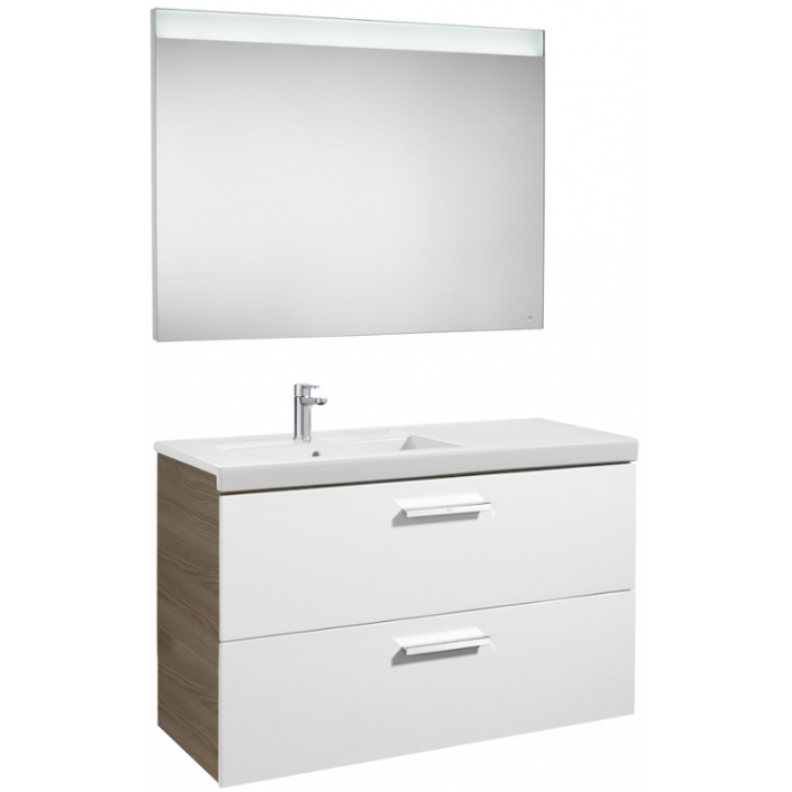 Conjunto para casa de banho de 110 cm com duas gavetas e lavatório esquerdo Branco-Fresno Prisma Roca