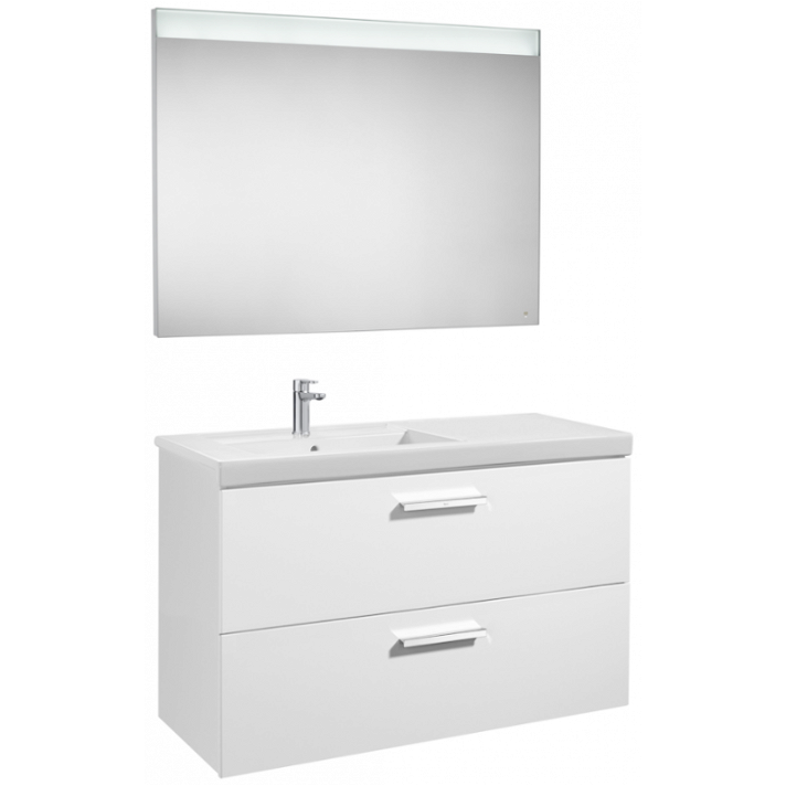 Ensemble de salle de bains de 110 cm avec deux tiroirs et bac à gauche blanc brillant Pack Prisma Roca