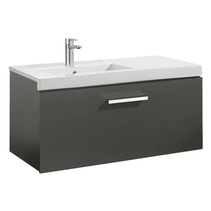 Mueble de baño con lavabo izquierdo y un cajón de 90 cm de ancho color gris antracita Unik Prisma Roca