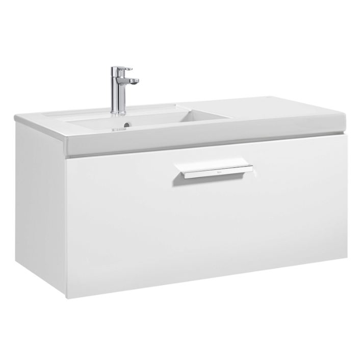 Mobile per bagno con lavabo a sinistra e 1 cassetto 90 cm di larghezza colore Bianco Lucido Unik Prisma Roca