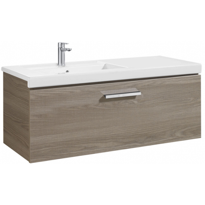 Mobile da bagno con lavabo a sinistra e 1 cassetto 110 cm di larghezza colore Frassino Unik Prisma Roca