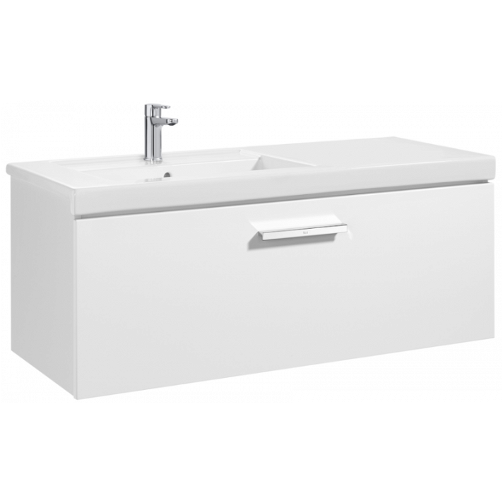 Mobile da bagno con lavabo a sinistra e 1 cassetto 110 cm di larghezza colore Bianco Lucido Unik Prisma Roca
