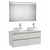 Badezimmerunterschrank für zwei Aufsatzwaschbecken mit 4 Schubladen und Spiegel mit LEDs in Eisgrau 120 cm Pack The Gap von R