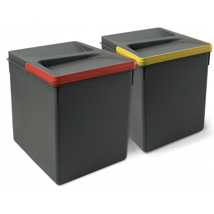 Set de dos contenedores de reciclaje de 15 Litros fabricado en plástico de color gris antracita Emuca