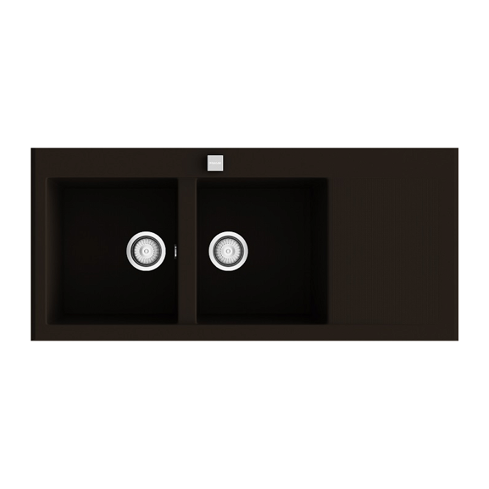 Fregadero para cocina de doble cuba con escurridor marrón brillo 118cm Shira Poalgi