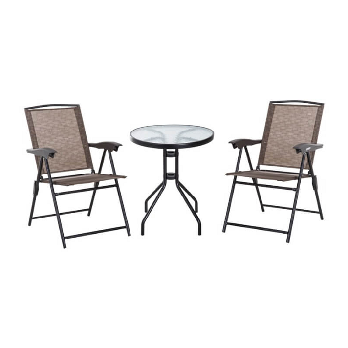 Conjunto de mesa y dos sillas de textilene y acero con un acabado en color marrón Outsunny