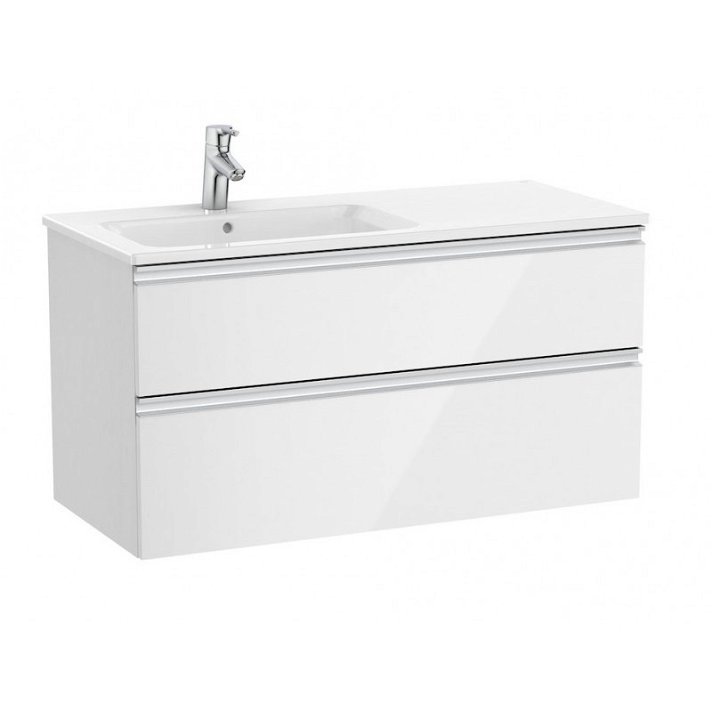 Meuble de salle de bains de 100 cm avec bac à gauche couleur blanc brillant Unik The Gap Roca
