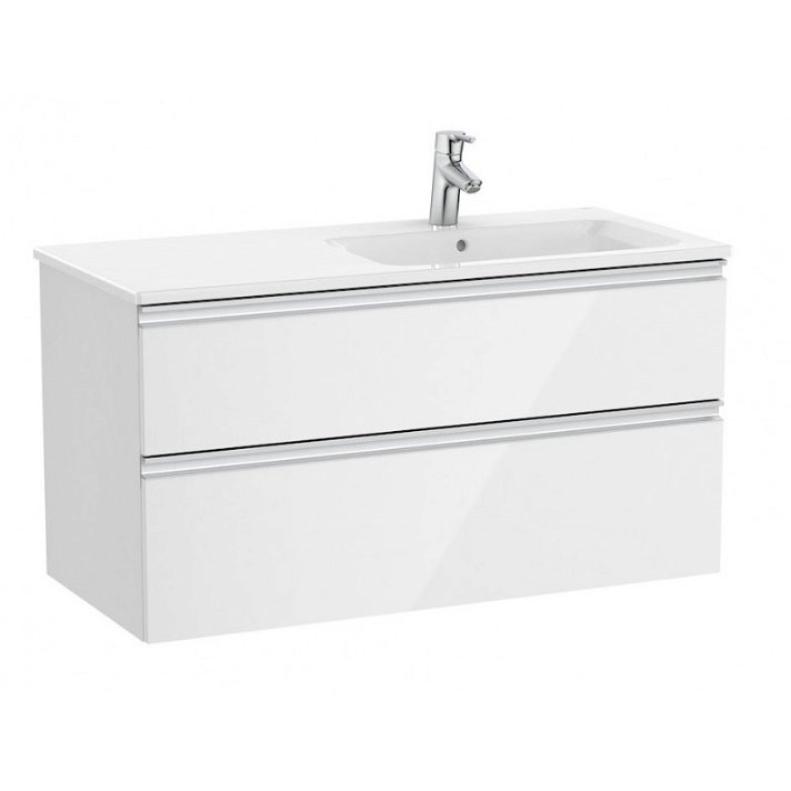 Mueble de baño de 100 cm de ancho con lavabo derecho en color blanco brillo Unik The Gap Roca
