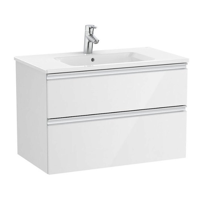 Mueble de baño de 80 cm de ancho con lavabo central color blanco brillo Unik The Gap Roca
