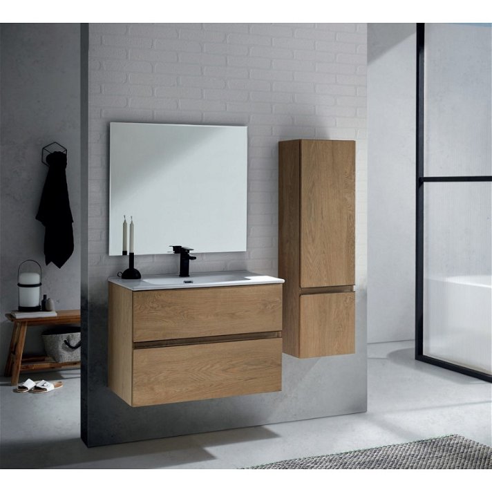 Pack mueble de baño fabricado en MDF con encimera y lavabo integrado 80 cm Hana Sanchis