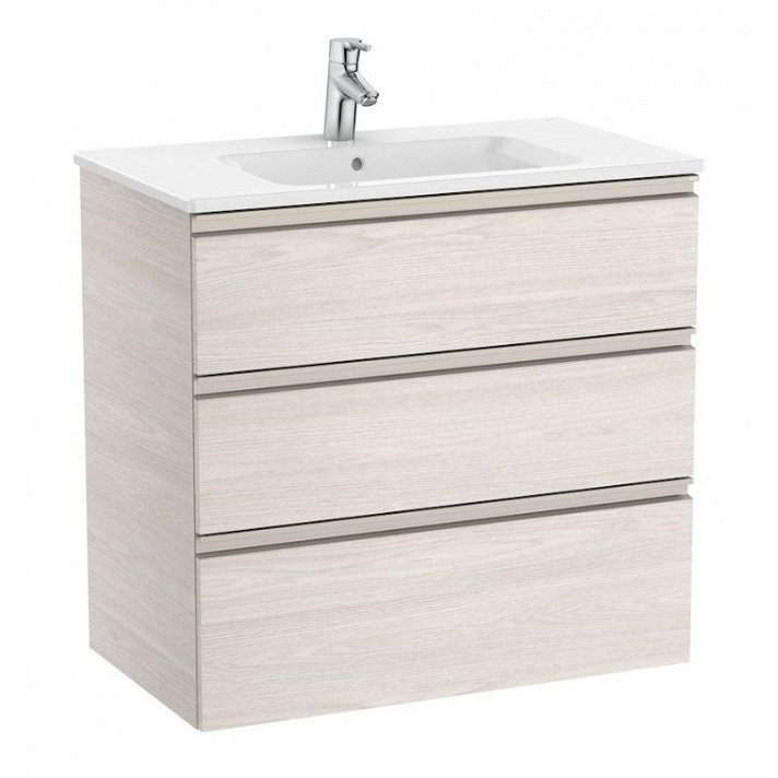 Mueble de baño de 80 cm de ancho con lavabo central color fresno Unik The Gap Roca