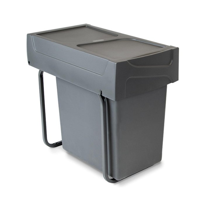 Poubelle de recyclage de 20 litres fabriquée en plastique de couleur gris anthracite Recycle Emuca