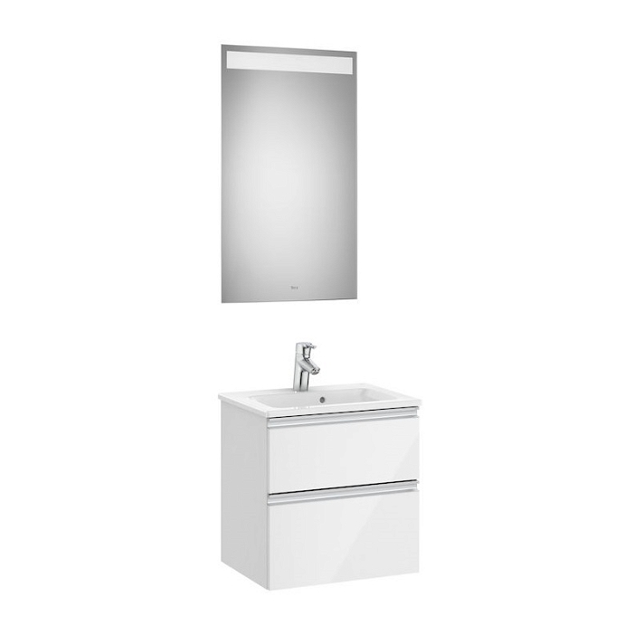 Meuble de salle de bains compact de 50 cm avec bac central couleur blanc brillant Pack The Gap Roca